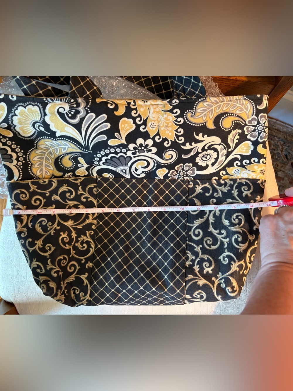Black and Gold Floral Fabric Tote Bag - Picture 3 of 3